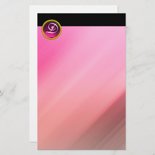 PAPETERIE ROSE FUCHSIA AMÉTHYST GEM STONE MONOGRAMME (Devant / Derrière)