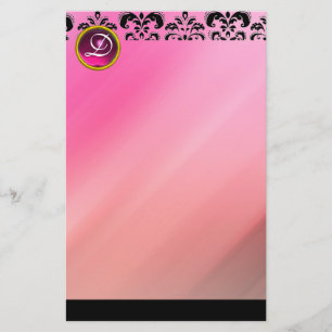 PAPETERIE ROSE FUCHSIA DAMASK AMÉTHYST GEM STONE MONOGRAMME