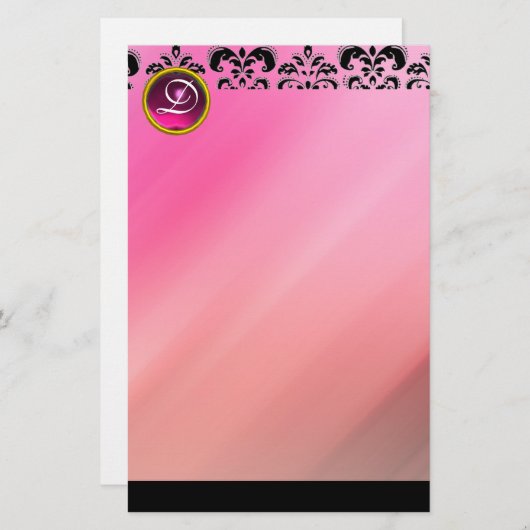 PAPETERIE ROSE FUCHSIA DAMASK AMÉTHYST GEM STONE MONOGRAMME (Devant / Derrière)