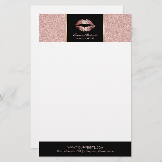 Papeterie Rose  Gold Parties scintillant Lips Salon moderne (Devant / Derrière)