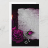 Papeterie Rose gothique, bougie, parchemin et emplacement (Devant / Derrière)