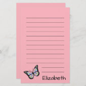 Papeterie Rose mou avec texte noir et papillon (Devant / Derrière)