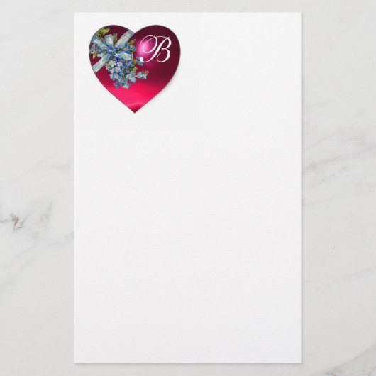 PAPETERIE ROSE ROUGE COEUR & OUBLIEZ-MOI NOTES MONOGRAMME (Devant)