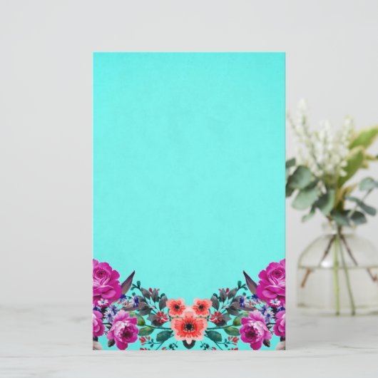 Papeterie Rose rouge et violet turquoise (Debout devant)