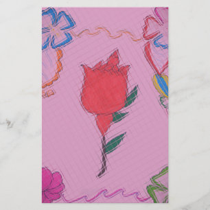 Papeterie Rose rouge sur rose : Art Floral Frontière Imprime