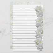 Papeterie Roses Blanches Bordure 2 Papier (Devant / Derrière)