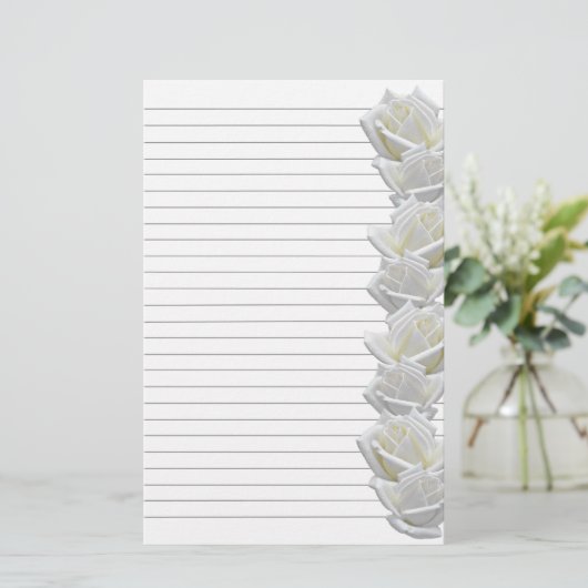 Papeterie Roses Blanches Bordure 2 Papier (Debout devant)