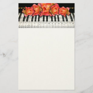 Papeterie Roses de clavier de piano et notes de musique