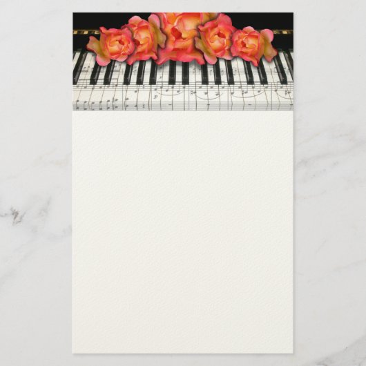 Papeterie Roses de clavier de piano et notes de musique (Devant)