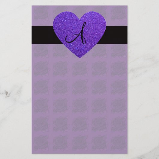 Papeterie Roses de monogramme de coeur pourpre (Devant)