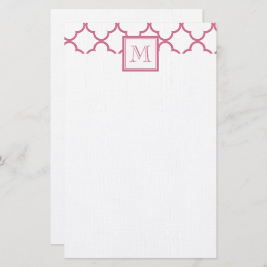 Papeterie Roses indien Quatrefoil blanc | votre monogramme (Devant / Derrière)