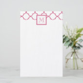 Papeterie Roses indien Quatrefoil blanc | votre monogramme (Debout devant)
