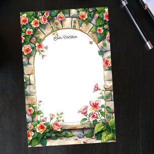 Papeterie Roses Romantiques en Fleurs sous une Arche de Pier