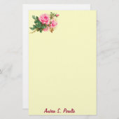 Papeterie Roses romantiques roses Personnalisées (Devant / Derrière)