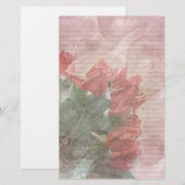 Papeterie Roses rouges Papier à lettres florales - lignes op (Devant / Derrière)