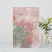 Papeterie Roses rouges Papier à lettres florales - lignes op (Debout devant)