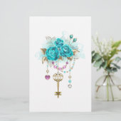 Papeterie Roses turquoise avec touches (Debout devant)