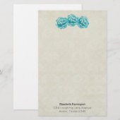 Papeterie Roses turquoises d'aquarelle sur le motif Tan Dama (Devant / Derrière)