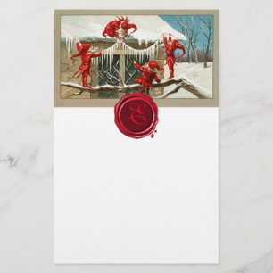 Papeterie ROUGE NOËL ELVES ET ICICLES Cire Sceau Monogramme