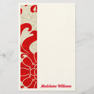 Papeterie Rouge Ruby Damask Vintage Thème avec nom