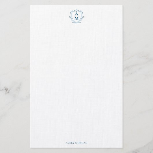Papeterie Royal Monogram Crest Marine Bleu Personnalisé (Devant)
