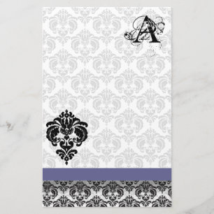 Papeterie Ruban bleu noir Damas Monogramme papier Recyclé