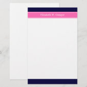 Papeterie Ruban Monogramme Navy Blue uni Rose Choc #2 Nom (Devant / Derrière)