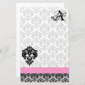Papeterie Ruban rose Noir Damas Monogramme Papier Recyclé