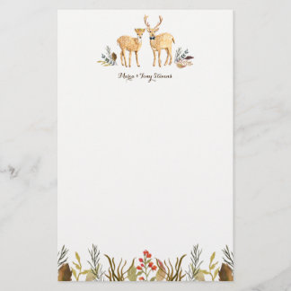 Papeterie Russe Boho Boisé Cerf Couple Aquarelle