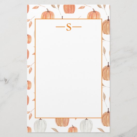 Papeterie Russe Orange Blanc Citrouilles Automne Feuilles Mo (Devant)