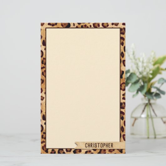 Papeterie Rustic Textile Empreinte de léopard Ajouter un nom (Debout devant)