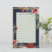 Papeterie Rustique Automne Marsala Floral Marine bleu Modern (Debout devant)