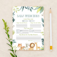 Safari Zoo Animal Baby shower Prédictions Activité
