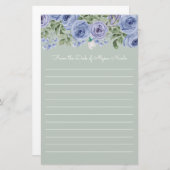 Papeterie Sage floral bleu vert personnalisé (Devant / Derrière)