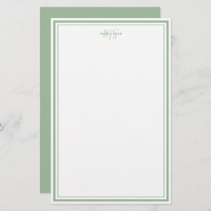 Papeterie Sage Vert Minimaliste Simple Monogramme Deux Bordu
