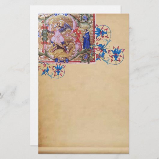 Papeterie Saint Michel l'Archange Antique Parchemin Floral (Devant / Derrière)