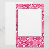 Papeterie Saint-Valentin Motif jolis coeurs roses et fleurs  (Devant / Derrière)