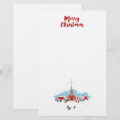 Papeterie Scène d'hiver avec une église rouge et l'étoile de (Devant / Derrière)