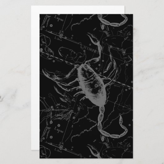 Papeterie Scorpio Constellation Hevelius 1690 sur Black (Devant / Derrière)