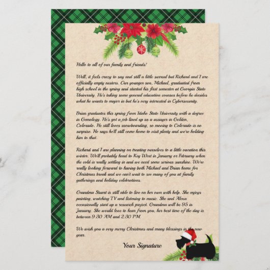 Papeterie Scottie Christmas Plaid Family Newsletter Custom S (Devant / Derrière)