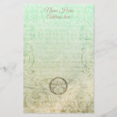 Papeterie Script damassé victorien or vert élégant (Devant)