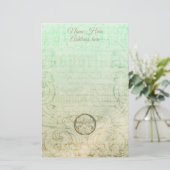 Papeterie Script damassé victorien or vert élégant (Debout devant)