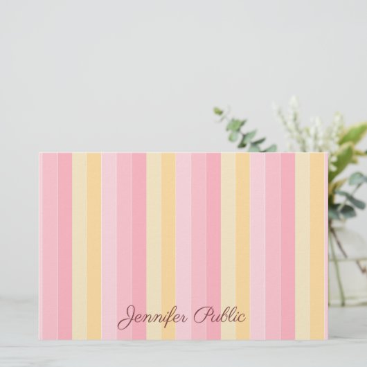 Papeterie Script de Modèle blanc blanc rose personnalisé (Debout devant)