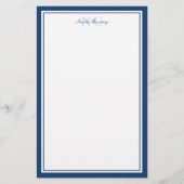 Papeterie Script Marine Bleu Deux bordures Monogramme vertic (Devant)