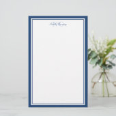 Papeterie Script Marine Bleu Deux bordures Monogramme vertic (Debout devant)