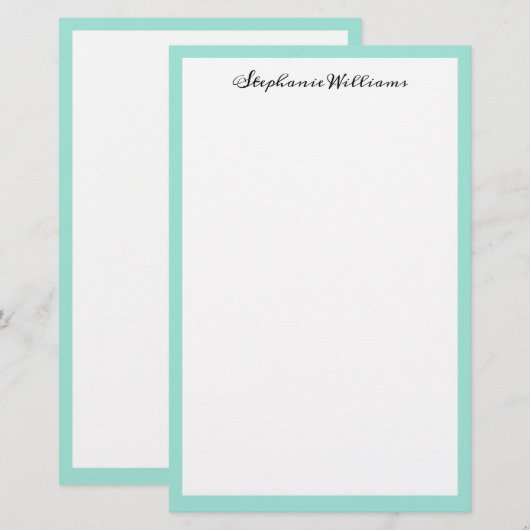 Papeterie Seaglass Sea Green Border Nom du monogramme person (Devant / Derrière)