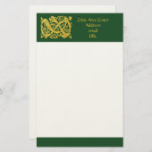 Papeterie Serpent doré celte sur papier d'écriture vert fonc (Devant / Derrière)