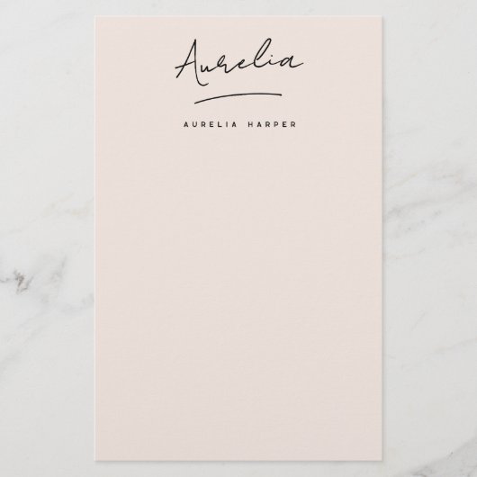 Papeterie Signature Monogramme rose pâle Simple Personnalisé (Devant)