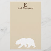 Papeterie Silhouette d'ours blanc rustique | Monogramme (Devant)