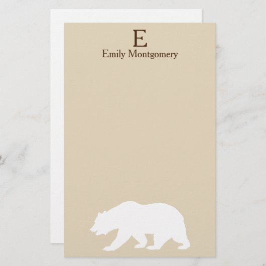 Papeterie Silhouette d'ours blanc rustique | Monogramme (Devant / Derrière)